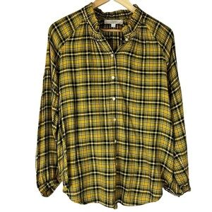 Ann‎ Taylor Loft Yellow and Black Plaid Business Casual Blouse